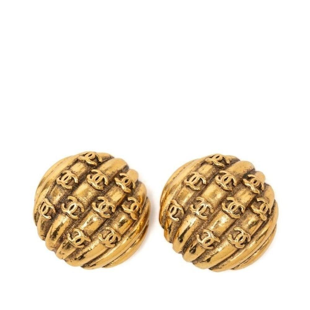 Chanel Vintage CC Logo Earrings Gold Plated